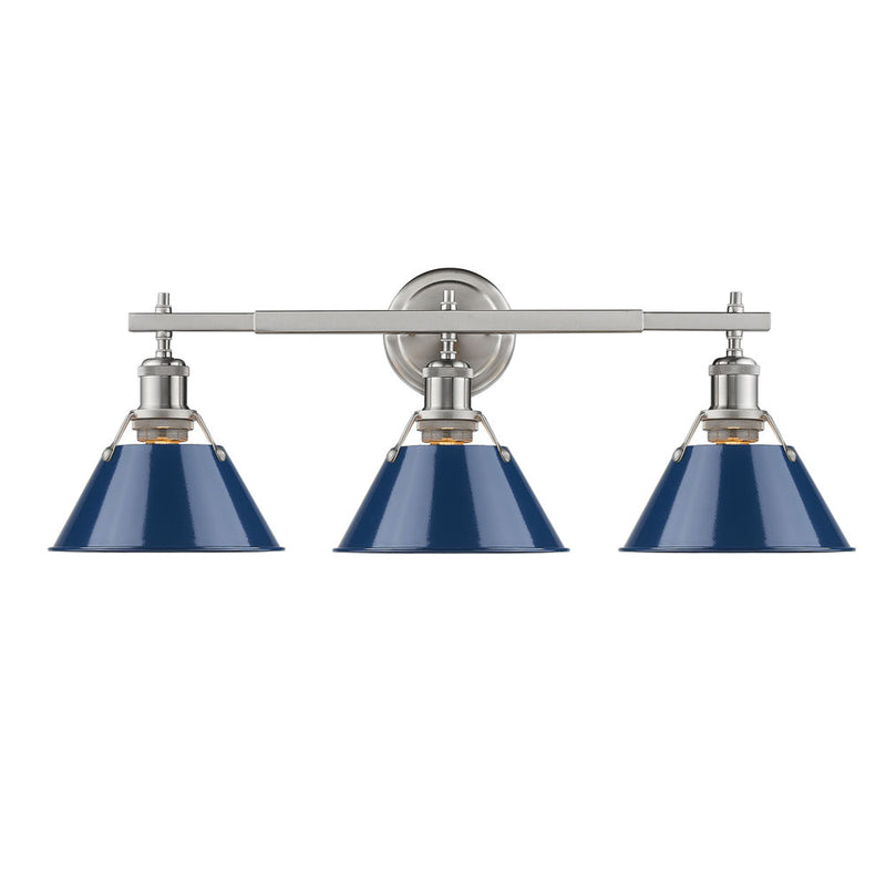 Golden 3306-BA3 PW-NVY Three Light Bath Vanity, Pewter