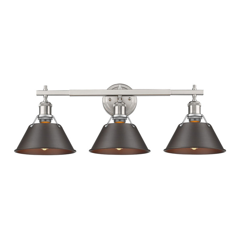 Golden 3306-BA3 PW-RBZ Three Light Bath Vanity, Pewter