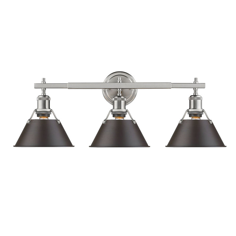 Golden 3306-BA3 PW-RBZ Three Light Bath Vanity, Pewter