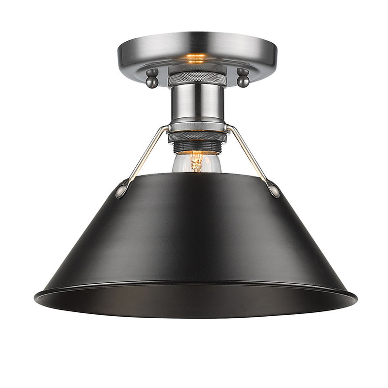 Golden 3306-FM PW-BLK One Light Flush Mount, Pewter