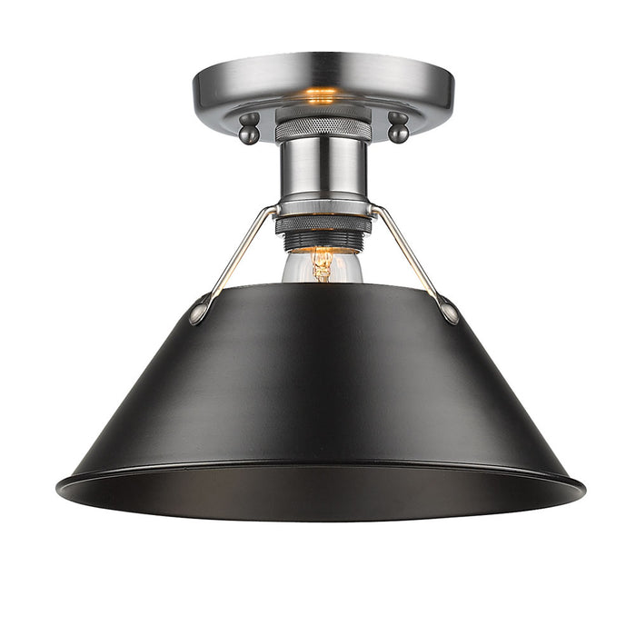 Golden 3306-FM PW-BLK One Light Flush Mount, Pewter