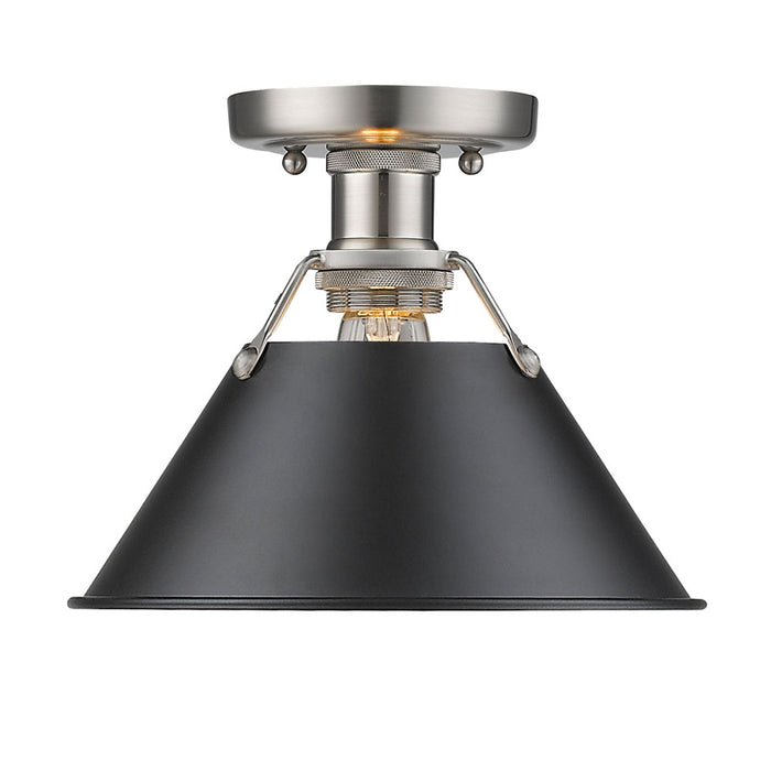 Golden 3306-FM PW-BLK One Light Flush Mount, Pewter