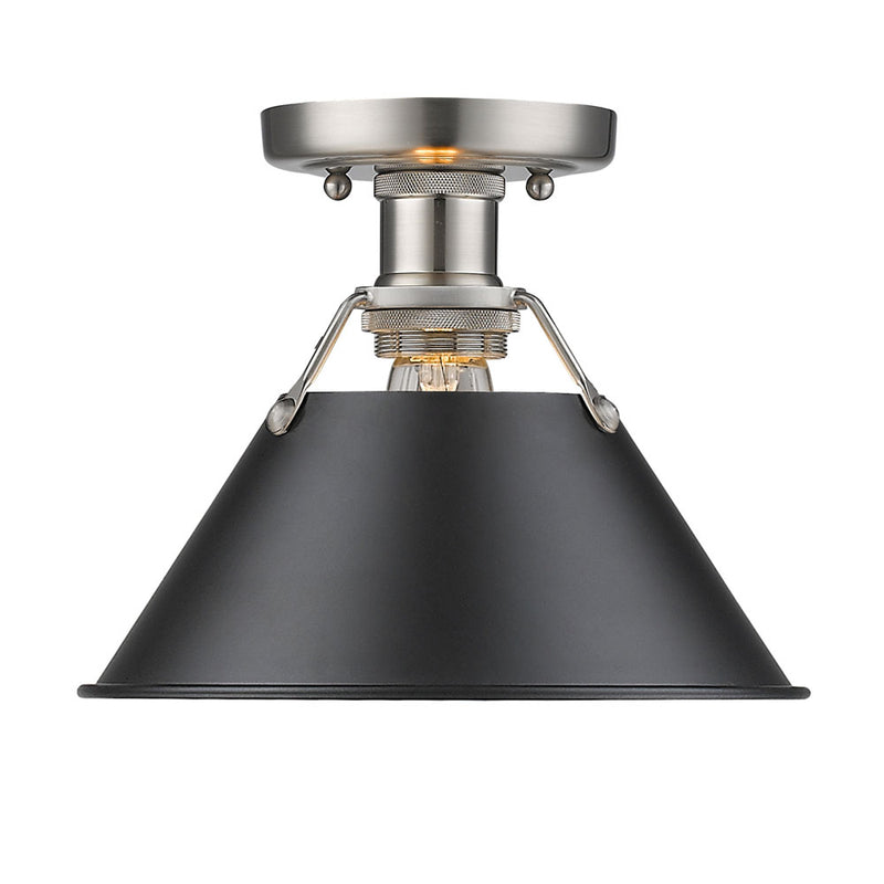 Golden 3306-FM PW-BLK One Light Flush Mount, Pewter