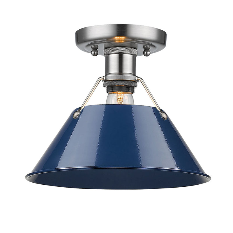 Golden 3306-FM PW-NVY One Light Flush Mount, Pewter