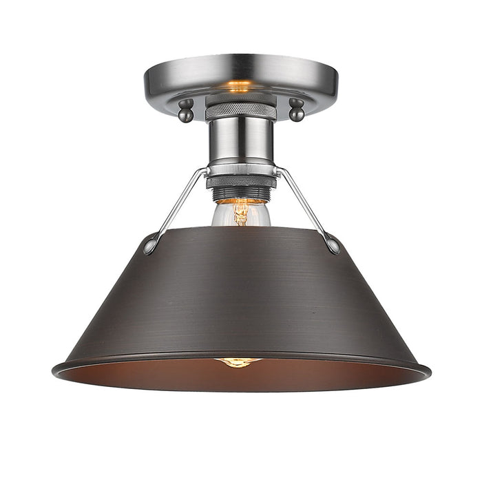 Golden 3306-FM PW-RBZ One Light Flush Mount, Pewter