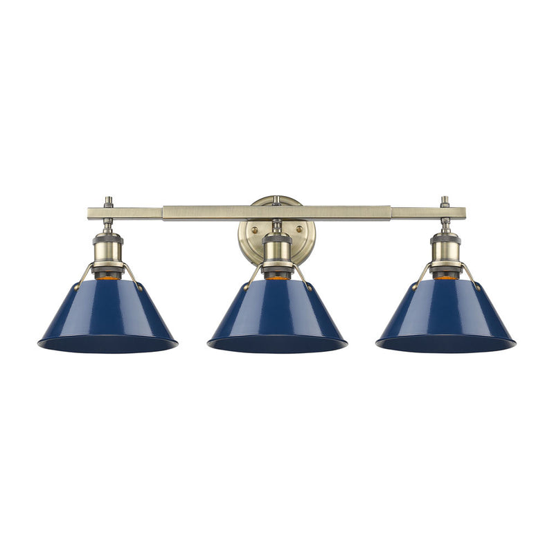 Golden 3306-BA3 AB-NVY Three Light Bath Vanity, Aged Brass