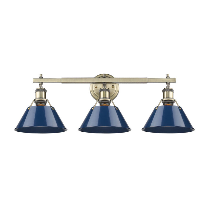 Golden 3306-BA3 AB-NVY Three Light Bath Vanity, Aged Brass