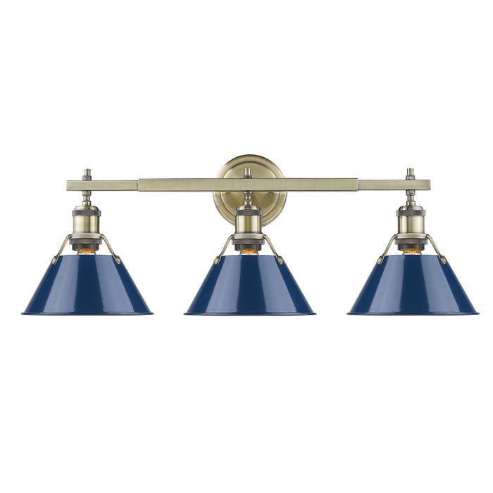Golden 3306-BA3 AB-NVY Three Light Bath Vanity, Aged Brass