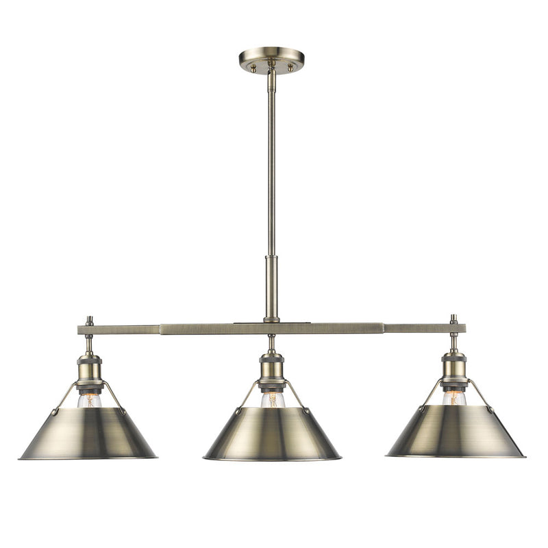 Golden 3306-LP AB-AB Three Light Linear Pendant, Aged Brass