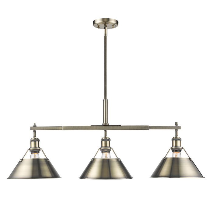 Golden 3306-LP AB-AB Three Light Linear Pendant, Aged Brass