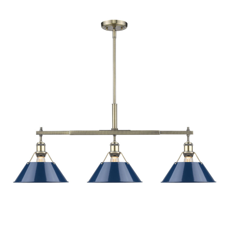 Golden 3306-LP AB-NVY Three Light Linear Pendant, Aged Brass