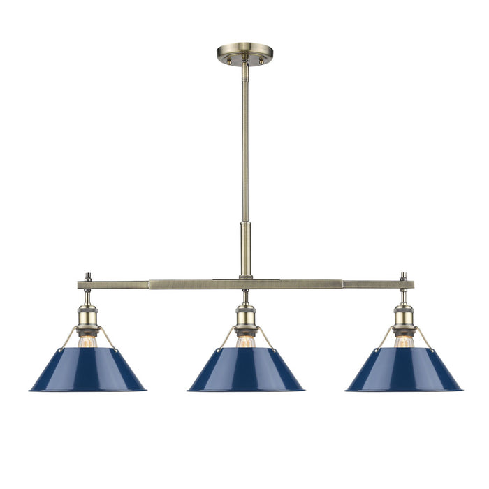 Golden 3306-LP AB-NVY Three Light Linear Pendant, Aged Brass