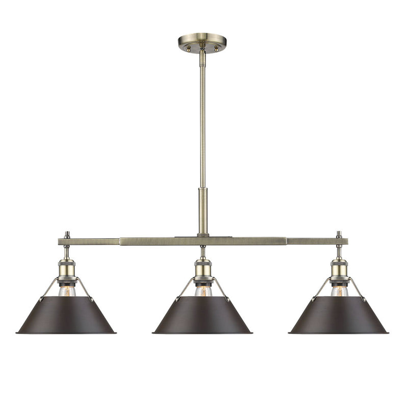 Golden 3306-LP AB-RBZ Three Light Linear Pendant, Aged Brass