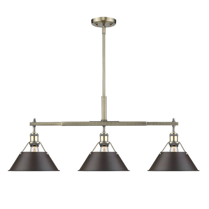 Golden 3306-LP AB-RBZ Three Light Linear Pendant, Aged Brass