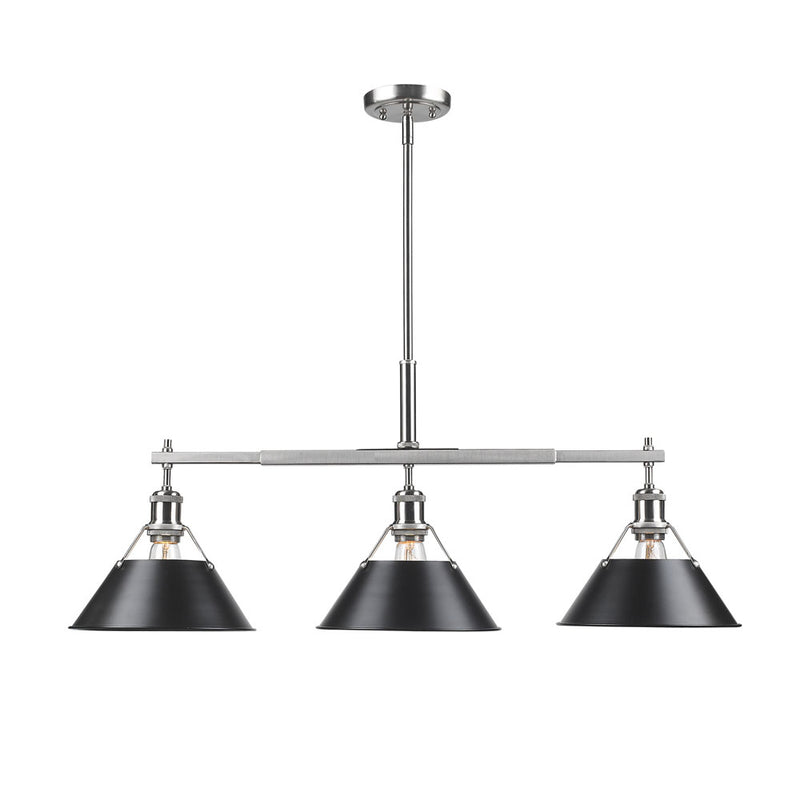 Golden 3306-LP PW-BLK Three Light Linear Pendant, Pewter