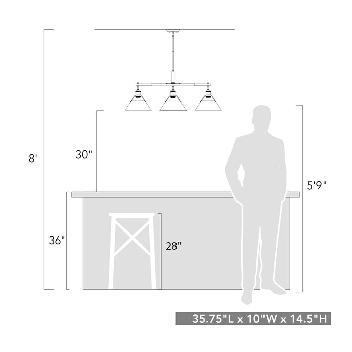 Golden 3306-LP PW-PW Three Light Linear Pendant, Pewter