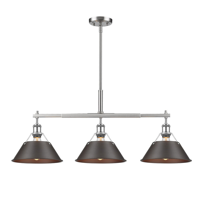 Golden 3306-LP PW-RBZ Three Light Linear Pendant, Pewter