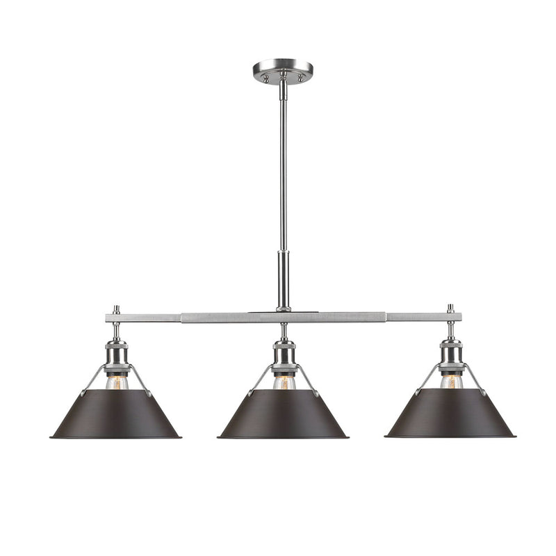 Golden 3306-LP PW-RBZ Three Light Linear Pendant, Pewter