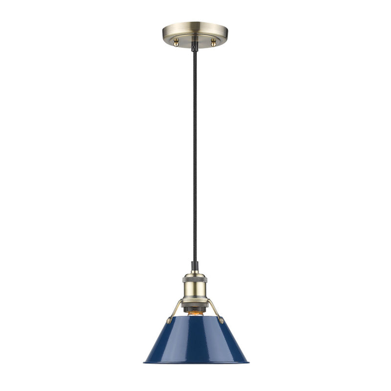 Golden 3306-S AB-NVY One Light Mini Pendant, Aged Brass