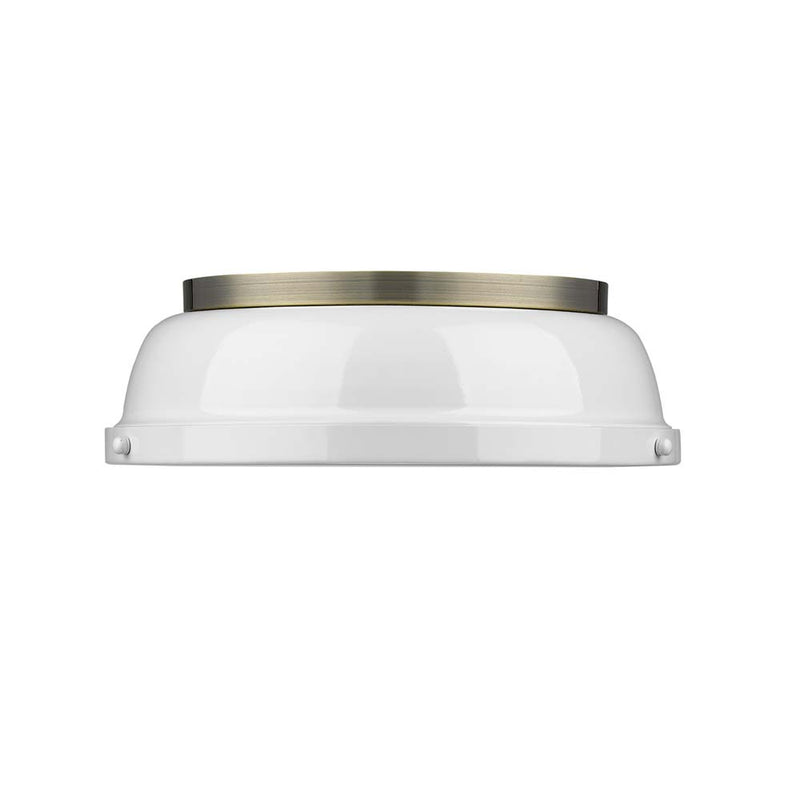Golden 3602-14 AB-WH Two Light Flush Mount, Aged Brass