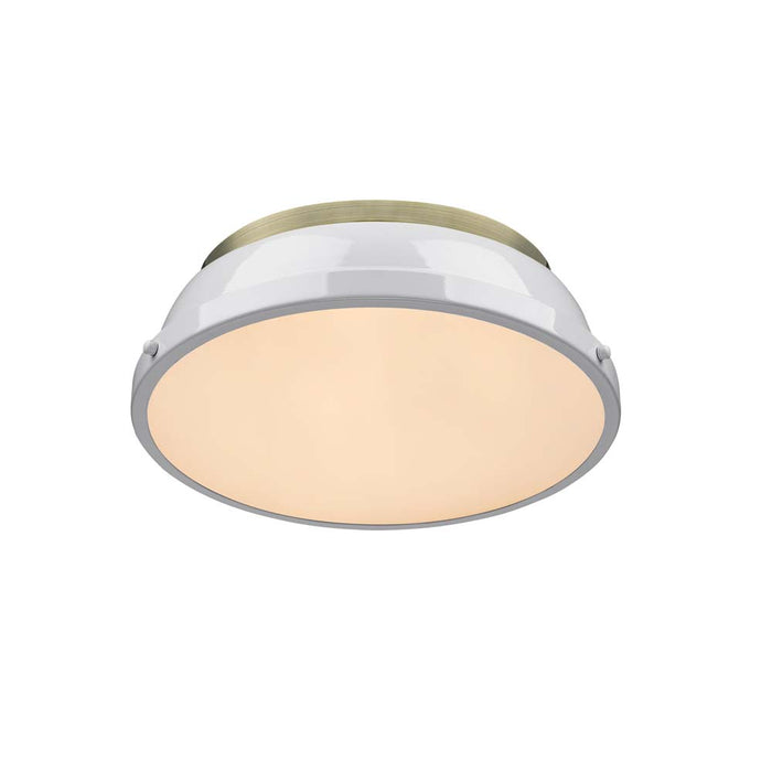 Golden 3602-14 AB-WH Two Light Flush Mount, Aged Brass