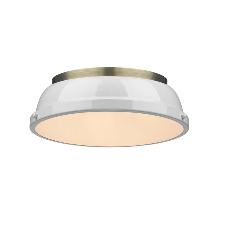 Golden 3602-14 AB-WH Two Light Flush Mount, Aged Brass