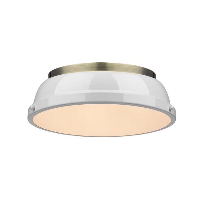 Golden 3602-14 AB-WH Two Light Flush Mount, Aged Brass