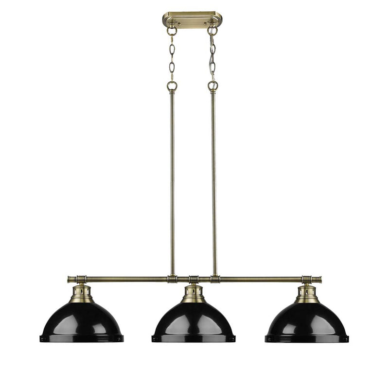 Golden 3602-3LP AB-BK Three Light Linear Pendant, Aged Brass