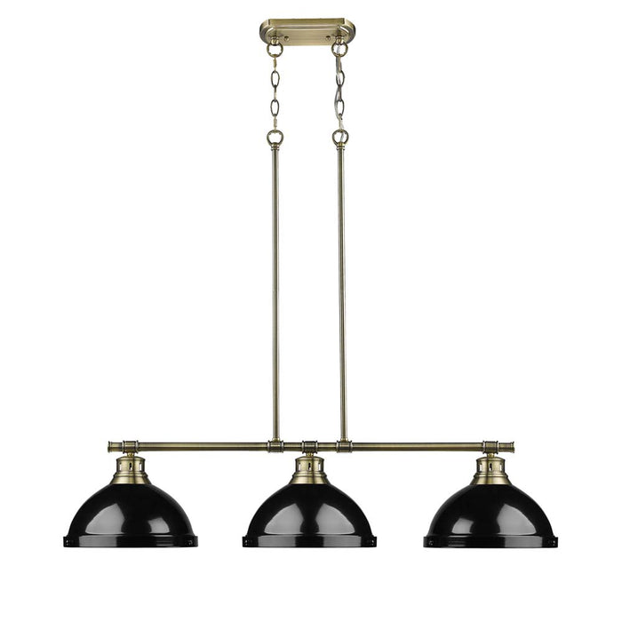 Golden 3602-3LP AB-BK Three Light Linear Pendant, Aged Brass