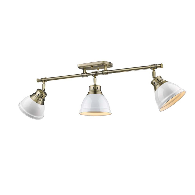 Golden 3602-3SF AB-WH Three Light Semi-Flush Mount, Aged Brass