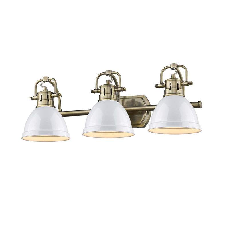 Golden 3602-BA3 AB-WH Three Light Vanity, Aged Brass
