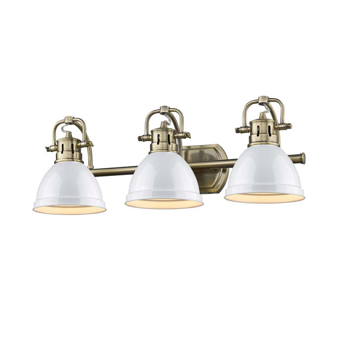 Golden 3602-BA3 AB-WH Three Light Vanity, Aged Brass