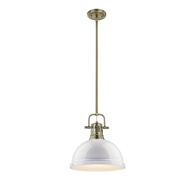 Golden 3604-L AB-WH One Light Pendant, Aged Brass