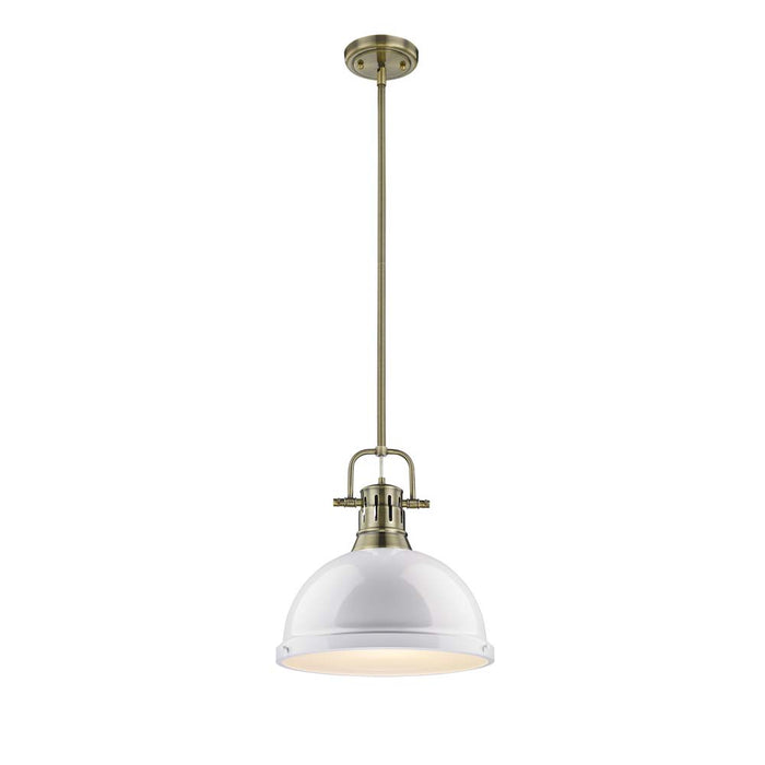 Golden 3604-L AB-WH One Light Pendant, Aged Brass
