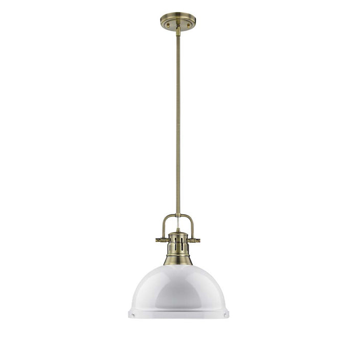 Golden 3604-L AB-WH One Light Pendant, Aged Brass