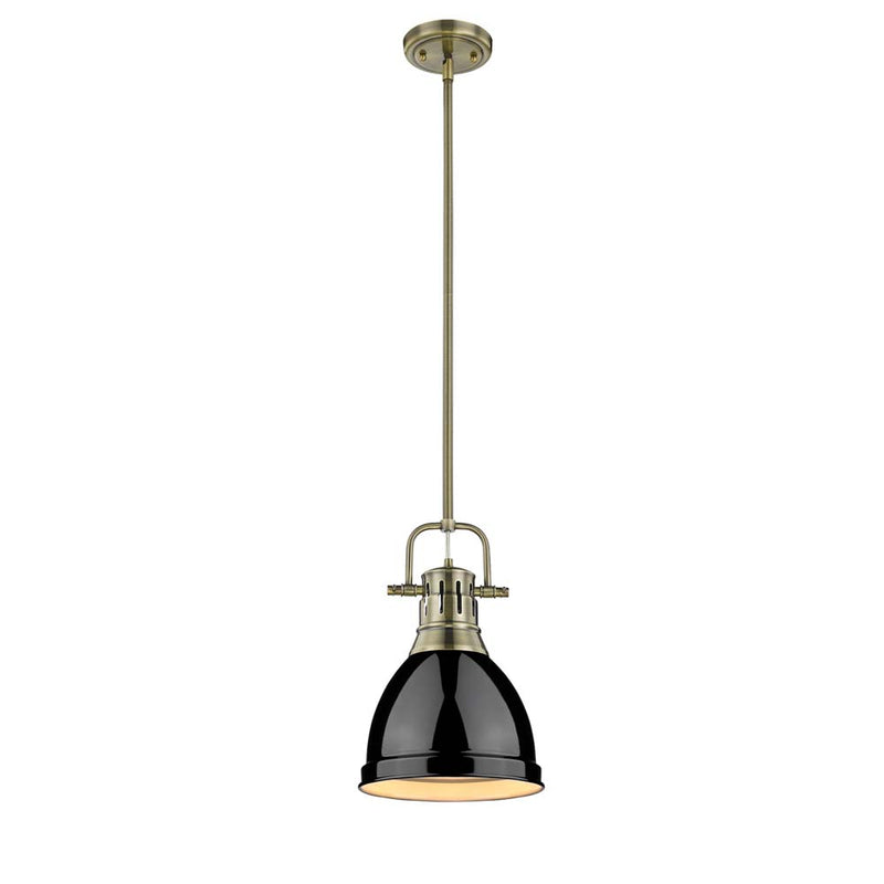 Golden 3604-S AB-BK One Light Pendant, Aged Brass