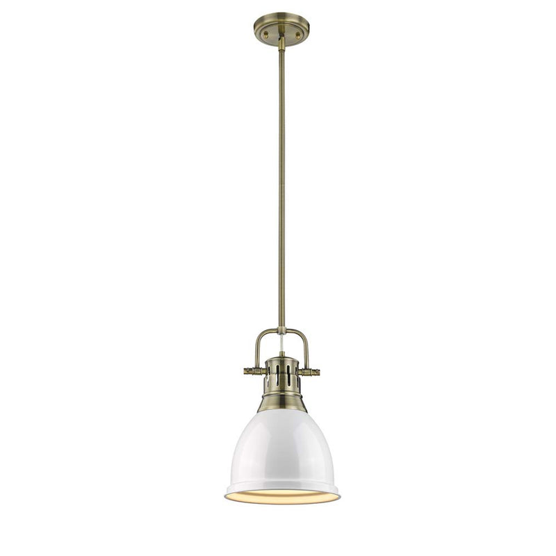 Golden 3604-S AB-WH One Light Pendant, Aged Brass