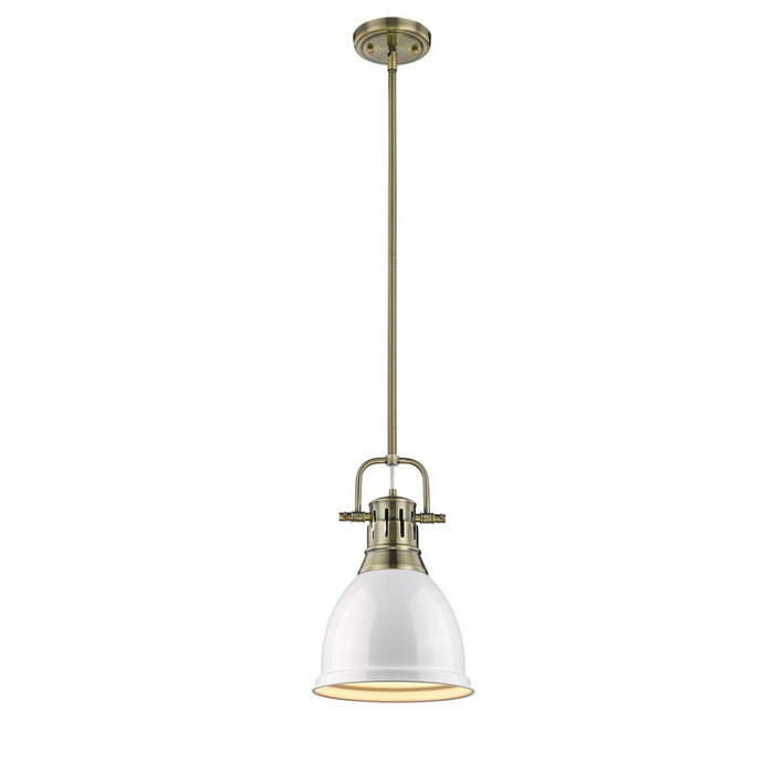 Golden 3604-S AB-WH One Light Pendant, Aged Brass