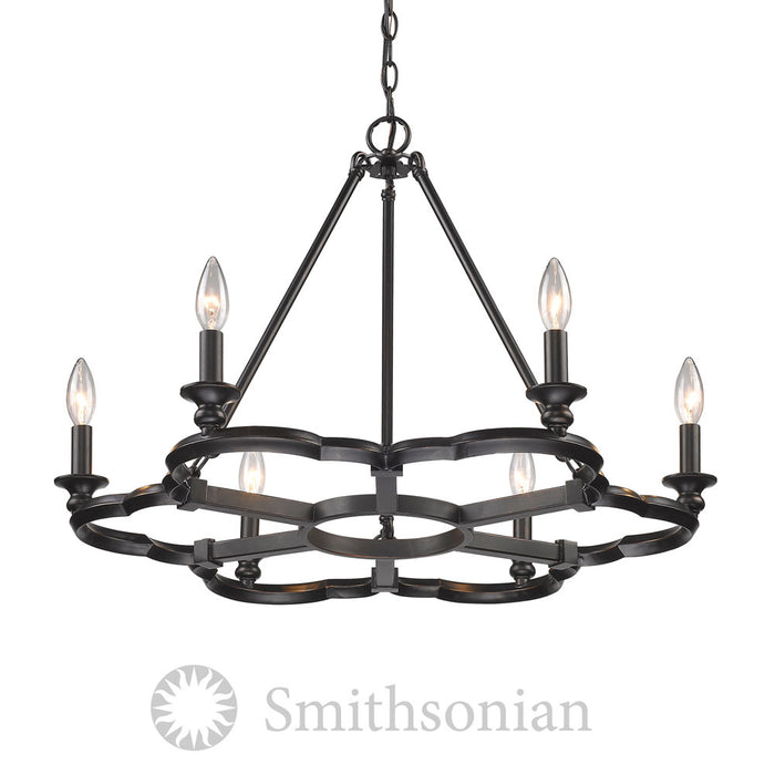 Golden 5926-6 ABZ Six Light Chandelier, Aged Bronze