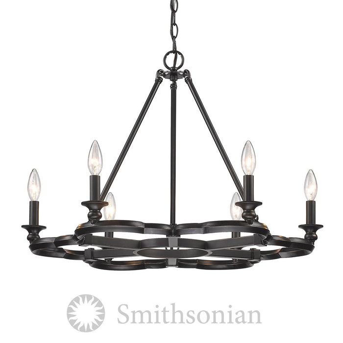 Golden 5926-6 ABZ Six Light Chandelier, Aged Bronze