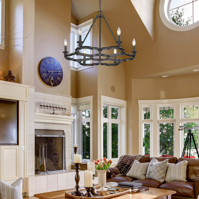 Golden 5926-6 ABZ Six Light Chandelier, Aged Bronze