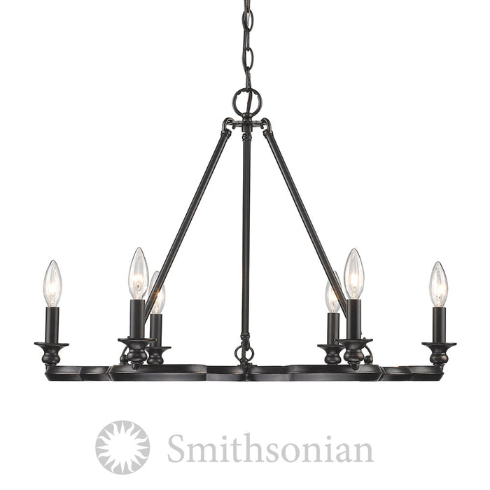 Golden 5926-6 ABZ Six Light Chandelier, Aged Bronze