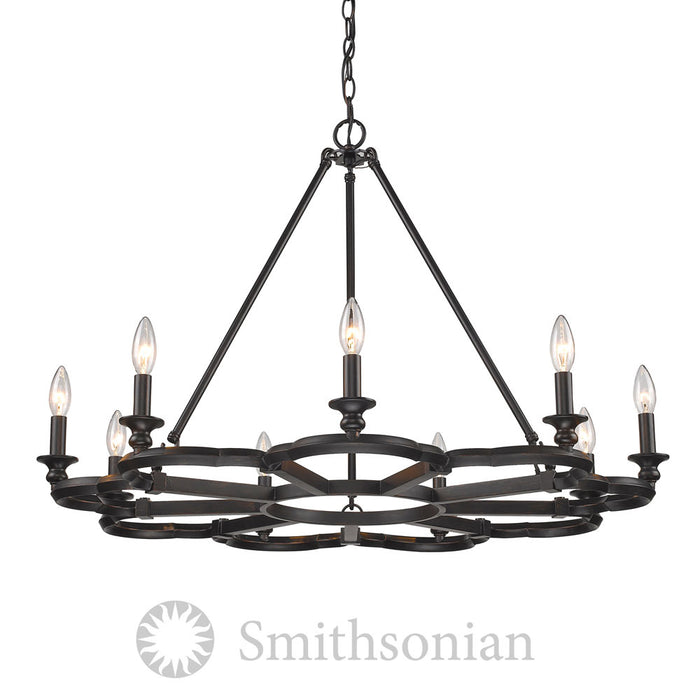 Golden 5926-9 ABZ Nine Light Chandelier, Aged Bronze