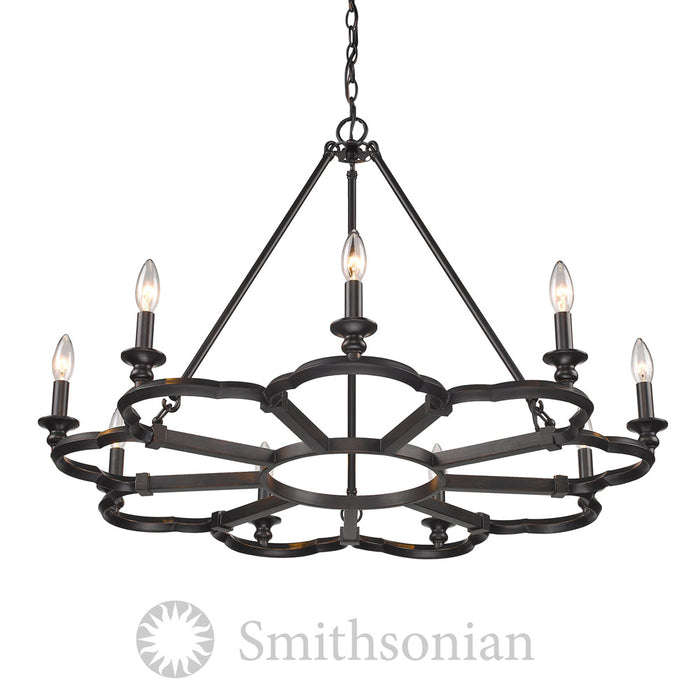 Golden 5926-9 ABZ Nine Light Chandelier, Aged Bronze