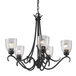 Golden 8001-5 BLK-SD Five Light Chandelier, Matte Black