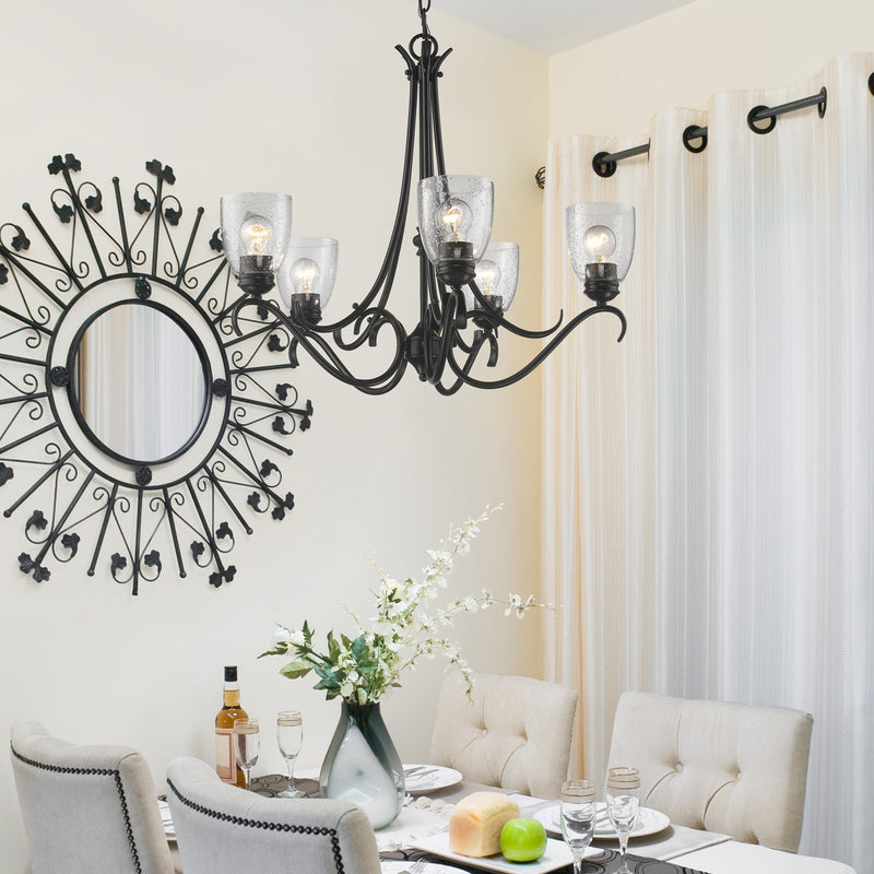 Golden 8001-5 BLK-SD Five Light Chandelier, Matte Black