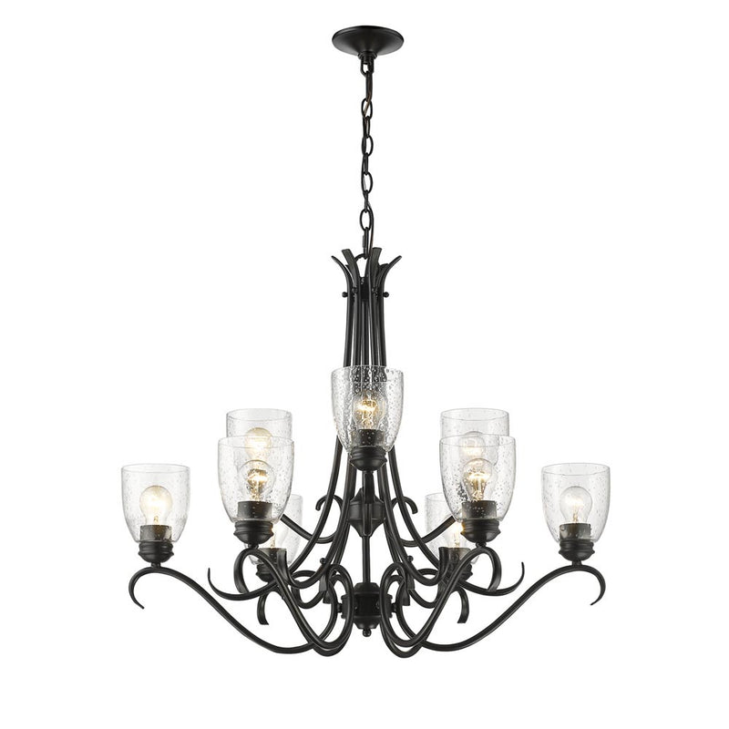 Golden 8001-9 BLK-SD Nine Light Chandelier, Matte Black