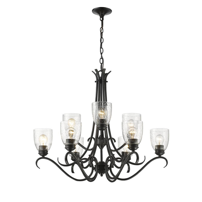 Golden 8001-9 BLK-SD Nine Light Chandelier, Matte Black