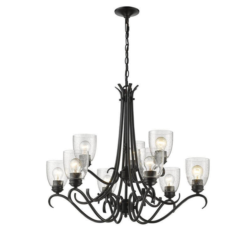 Golden 8001-9 BLK-SD Nine Light Chandelier, Matte Black