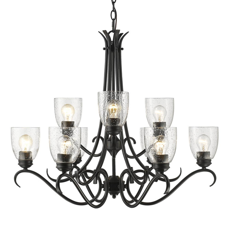 Golden 8001-9 BLK-SD Nine Light Chandelier, Matte Black